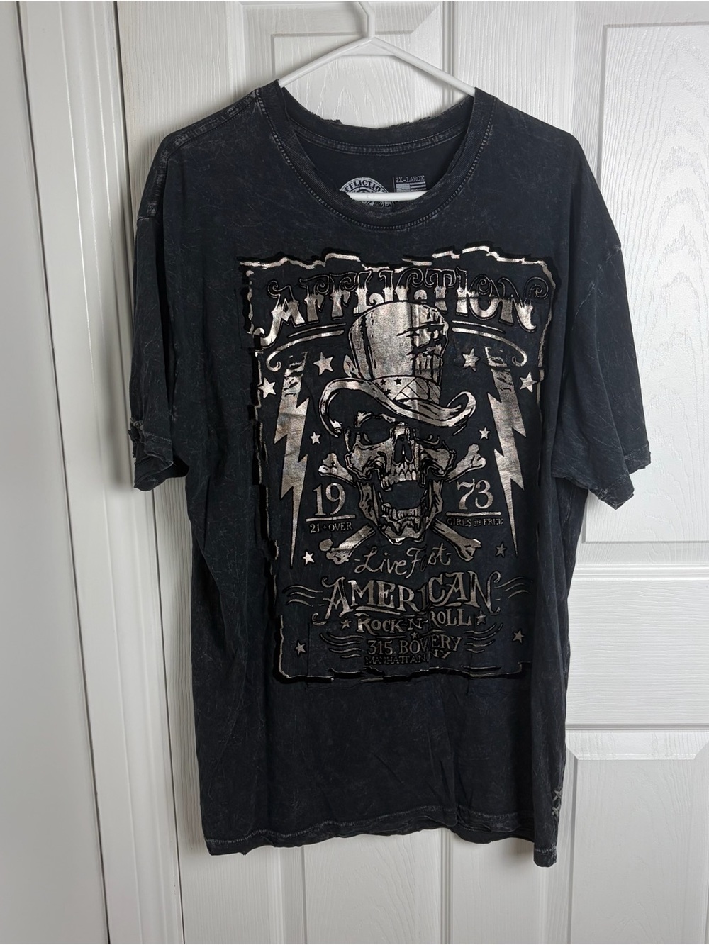 Affliction American Customs rock & roll distressed look metallic gray black 2XL